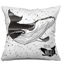 Hand Drawn Grunge Watercolor Whale Vector Illustration Logo Pillows 78478770