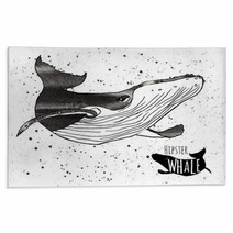 Hand Drawn Grunge Watercolor Whale Vector Illustration Logo Rugs 78478770