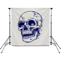 Hand Drawn Skull Sketch Vector On Notebook Page Backdrops 116944692