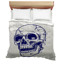 Hand Drawn Skull Sketch Vector On Notebook Page Bedding 116944692