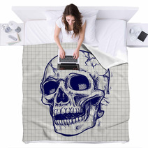 Hand Drawn Skull Sketch Vector On Notebook Page Blankets 116944692