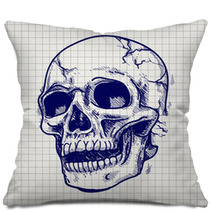Hand Drawn Skull Sketch Vector On Notebook Page Pillows 116944692