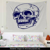 Hand Drawn Skull Sketch Vector On Notebook Page Wall Art 116944692