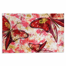 Hand Drawn Textured Artistic Floral Background With Insect Creative Wallpaper With Butterflies In Red Colors Decorative Pattern Horizontal Banner Series Of Drawn Artistic Creative Backgrounds Rugs 114312763