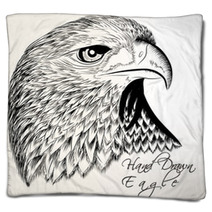 Hand Drawn Vector Eagle Close Up Blankets 70447182