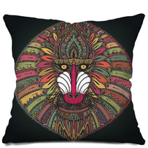 Hand Drawn Vector Ornate Baboon Face Illustration Pillows 96698114