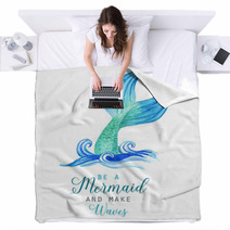 Hand Drawn Watercolor Beautiful Mermaid Character Illustration Sea Template For Poster Card Invitation Blankets 193340958