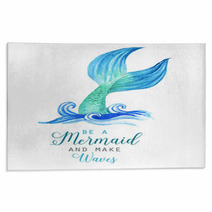 Hand Drawn Watercolor Beautiful Mermaid Character Illustration Sea Template For Poster Card Invitation Rugs 193340958