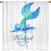 Hand Drawn Watercolor Beautiful Mermaid Character Illustration Sea Template For Poster Card Invitation Window Curtains 193340958
