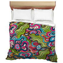 Hand-drawn Waves Floral Pattern, Abstract Green Leaves And Flowe Bedding 70670843