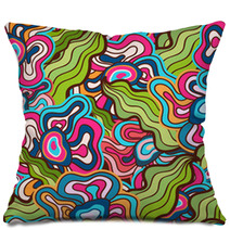 Hand-drawn Waves Floral Pattern, Abstract Green Leaves And Flowe Pillows 70670843