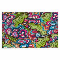 Hand-drawn Waves Floral Pattern, Abstract Green Leaves And Flowe Rugs 70670843
