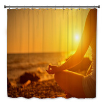 Hand Of  Woman Meditating In A Yoga Pose On Beach At Sunset Bath Decor 62847043