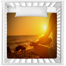 Hand Of  Woman Meditating In A Yoga Pose On Beach At Sunset Nursery Decor 62847043