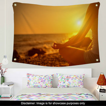 Hand Of  Woman Meditating In A Yoga Pose On Beach At Sunset Wall Art 62847043