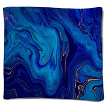 Hand Painted Background With Mixed Liquid Blue And Golden Paints Abstract Fluid Acrylic Painting Modern Art Marbled Blue Abstract Background Liquid Marble Pattern Blankets 271684243