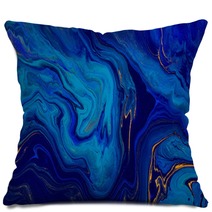 Hand Painted Background With Mixed Liquid Blue And Golden Paints Abstract Fluid Acrylic Painting Modern Art Marbled Blue Abstract Background Liquid Marble Pattern Pillows 271684243