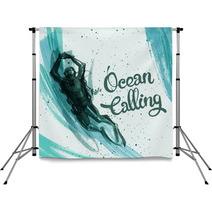Hand Painted Diver On Abstract Background Backdrops 104181202