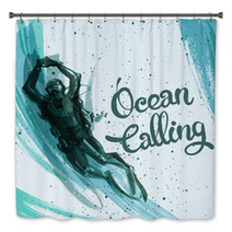 Hand Painted Diver On Abstract Background Bath Decor 104181202