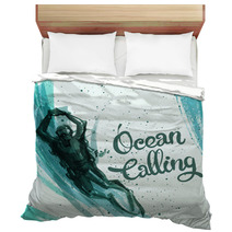 Hand Painted Diver On Abstract Background Bedding 104181202