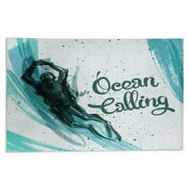 Hand Painted Diver On Abstract Background Rugs 104181202