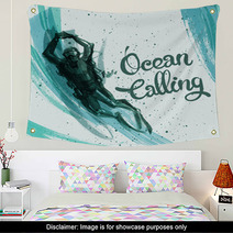 Hand Painted Diver On Abstract Background Wall Art 104181202