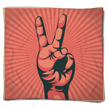 Hand With Victory Sign Blankets 33831134