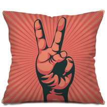 Hand With Victory Sign Pillows 33831134
