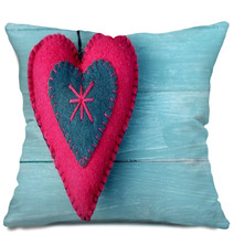 Handmade Felt Heart On Pastel Wooden Plank Pillows 58834694