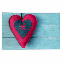 Handmade Felt Heart On Pastel Wooden Plank Rugs 58834694