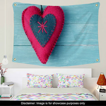 Handmade Felt Heart On Pastel Wooden Plank Wall Art 58834694