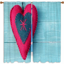Handmade Felt Heart On Pastel Wooden Plank Window Curtains 58834694