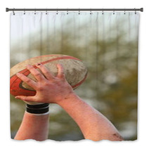 Hands Holding A Rugby Ball Bath Decor 61889606