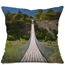 Hanging Bridge Over Seasonal River Pillows 67010742