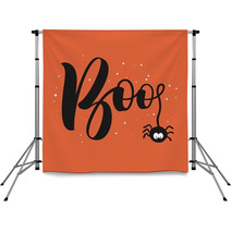 Hanging Word Boo Text With Spider Happy Halloween Greeting Card Backdrops 171542351