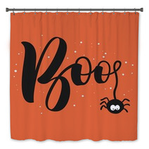 Hanging Word Boo Text With Spider Happy Halloween Greeting Card Bath Decor 171542351