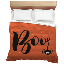 Hanging Word Boo Text With Spider Happy Halloween Greeting Card Bedding 171542351
