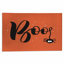 Hanging Word Boo Text With Spider Happy Halloween Greeting Card Rugs 171542351
