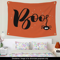 Hanging Word Boo Text With Spider Happy Halloween Greeting Card Wall Art 171542351