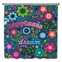 Happiness And Dream Fun Floral Illustration Bath Decor 12660793