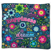 Happiness And Dream Fun Floral Illustration Blankets 12660793