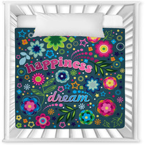 Happiness And Dream Fun Floral Illustration Nursery Decor 12660793