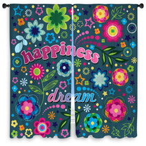 Happiness And Dream Fun Floral Illustration Window Curtains 12660793