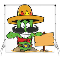 Happy Cartoon Cactus Holding Sign Backdrops 60591004