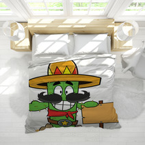 Happy Cartoon Cactus Holding Sign Bedding 60591004
