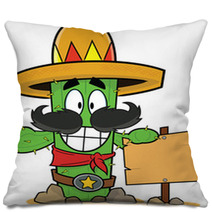Happy Cartoon Cactus Holding Sign Pillows 60591004