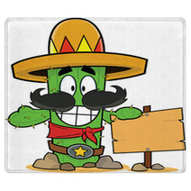 Happy Cartoon Cactus Holding Sign Rugs 60591004