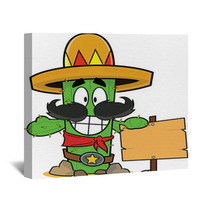 Happy Cartoon Cactus Holding Sign Wall Art 60591004