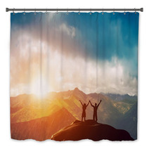 Happy Couple Together On The Peak Of A Mountain At Sunset Bath Decor 62334764