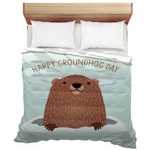Happy Groundhog Day Design With Cute Groundhog Bedding 99216104